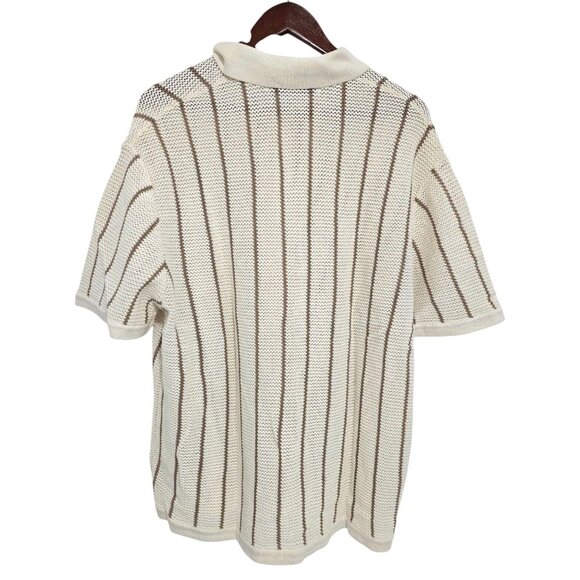 Bershka Striped‎ textured short sleeve shirt In Sand Size Large - Picture 2 of 3